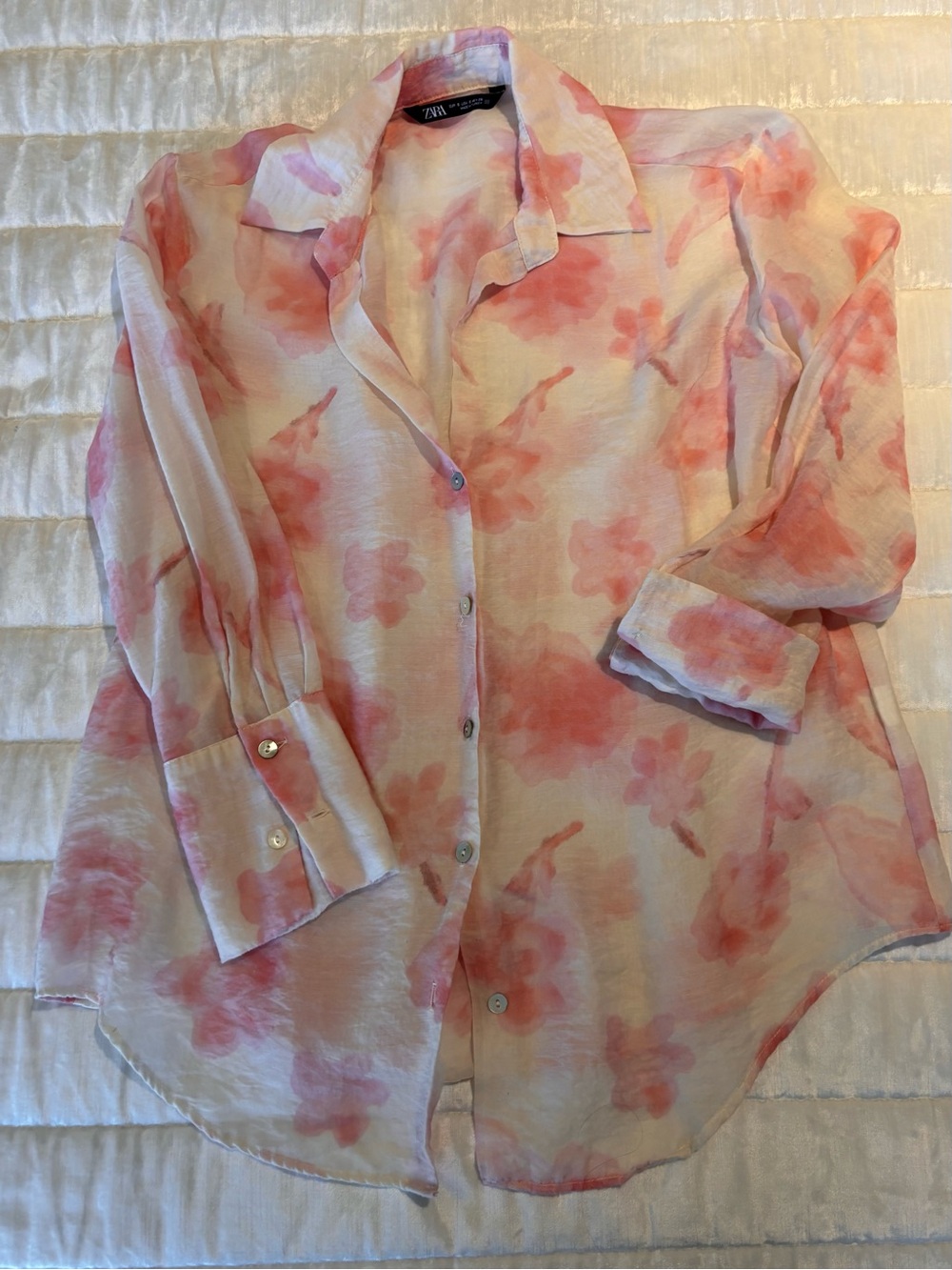 Pink and White Floral Button-Down Blouse